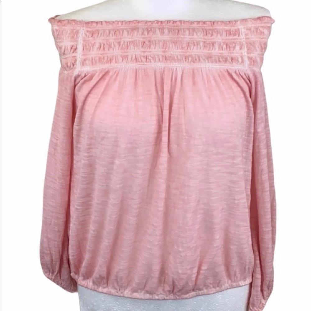 William Rast pink BOHO off the shoulder pink ruched top